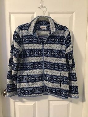 Lands' End Blue Patterned Teddy Fleece Jacket